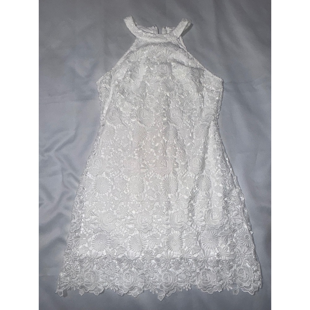 Lulus White Floral Lace Halter Mini Dress Sleeveless‎ Bridal Shower Size M